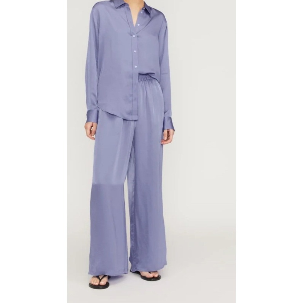 Everlane Satin Pull-On Pants Cornflower Palazzo Wide Leg Smock‎ Waist WM's M EUC